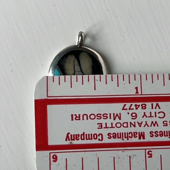 Vintage Zuni Sterling Silver Native American Turquoise Inlay Pendant - Picture 7 of 10